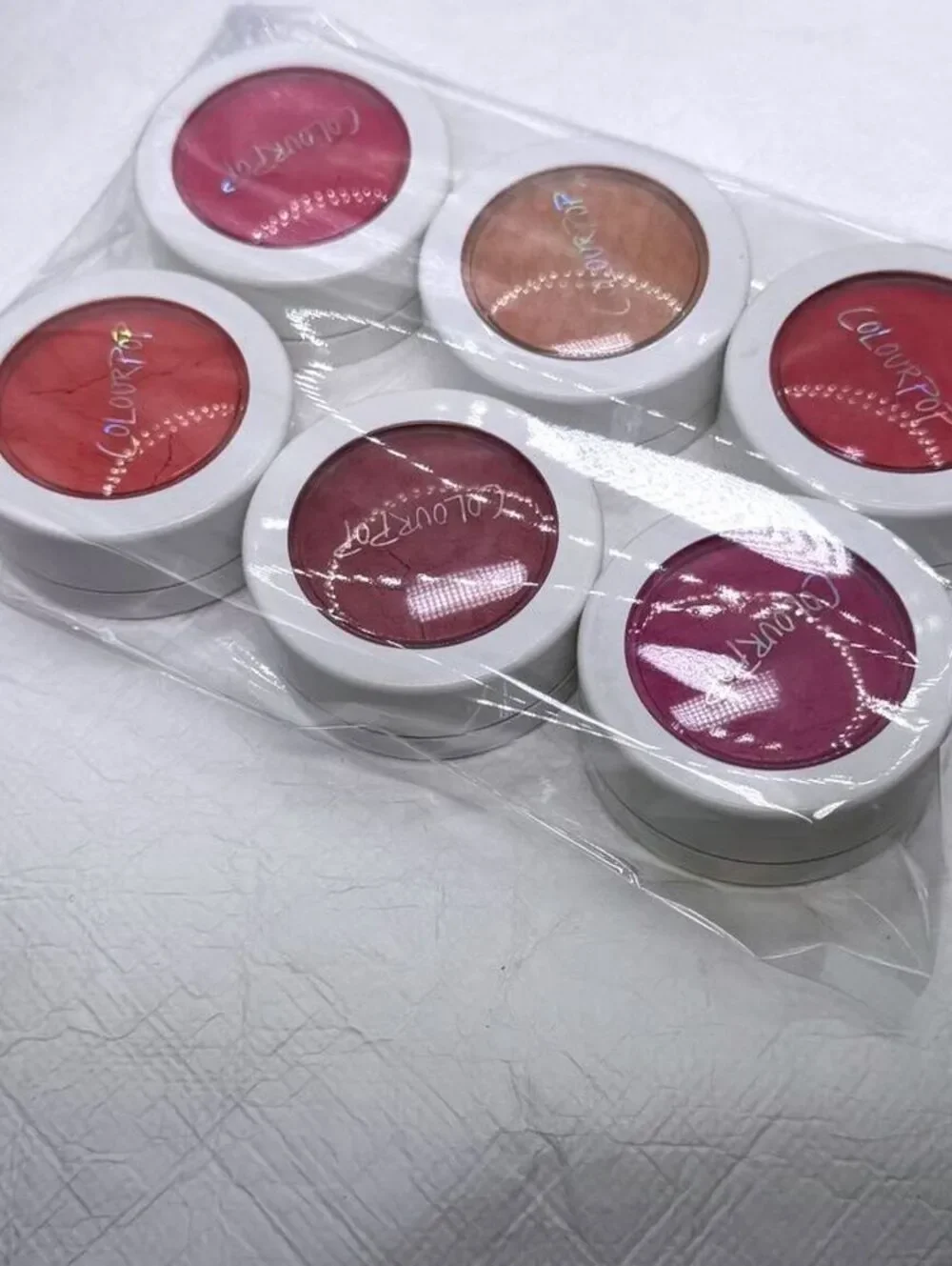 6 ColourPop Super Shock Cheek Blush Compacts Lot with XL White Makeup Bag